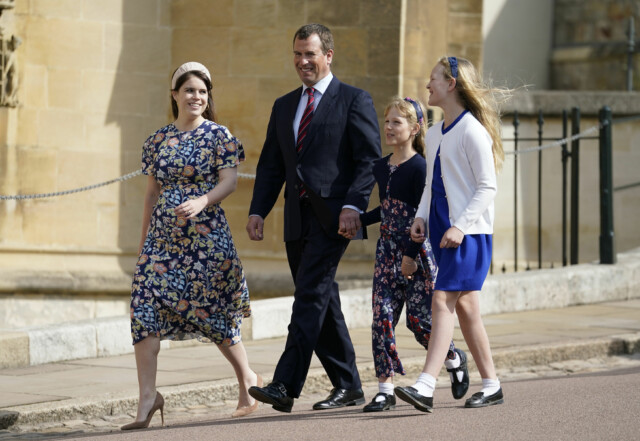 Princess Eugenie with cousin Peter Phillips and his daughters Isla and Savannah