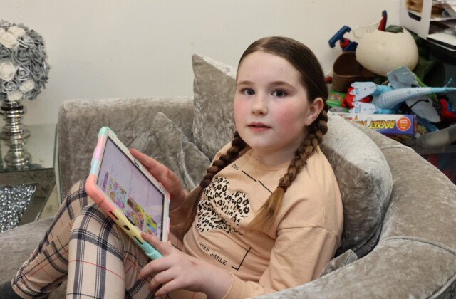 Dated: 22/03/2023 Ella-Rose Kitching, 9, from Shotton Colliery, County Durham, who spends hours scrolling through clips of Disney movies and puppy videos on TikTok, and says watching full episodes is boring. See Kids TV case studies feature by Jane Atkinson