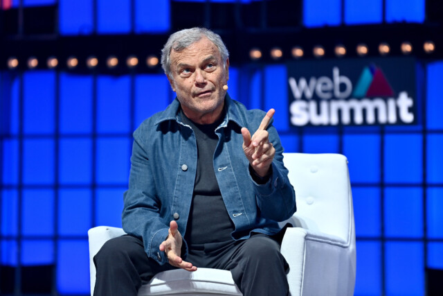Lisbon , Portugal - 3 November 2021; Sir Martin Sorrell, Founder & Executive Chairman, S4 Capital, Yahoo News, at Centre Stage during day two of Web Summit 2021 at the Altice Arena in Lisbon, Portugal. (Photo By Eóin Noonan/Sportsfile for Web Summit via Getty Images)