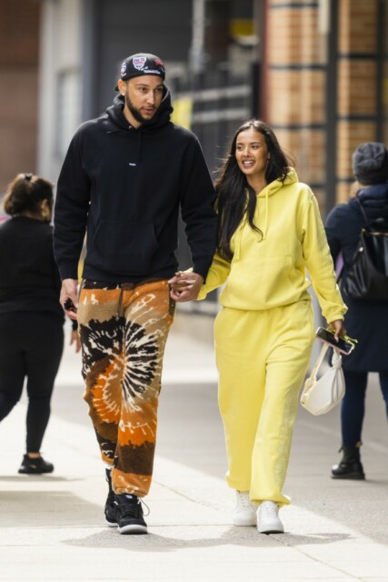 NEW YORK, NEW YORK - APRIL 04: Ben Simmons (L) and Maya Jama are seen in Tribeca on April 04, 2022 in New York City. (Photo by Gotham/GC Images)